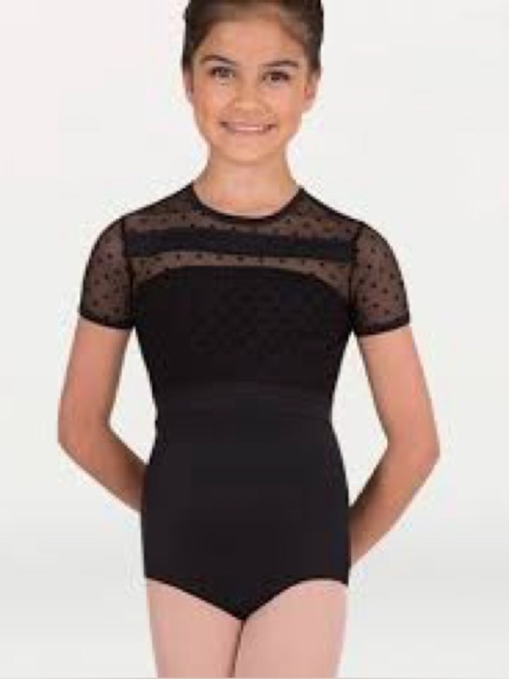 Body Wrappers Black Polka Dot Mesh Leotard
